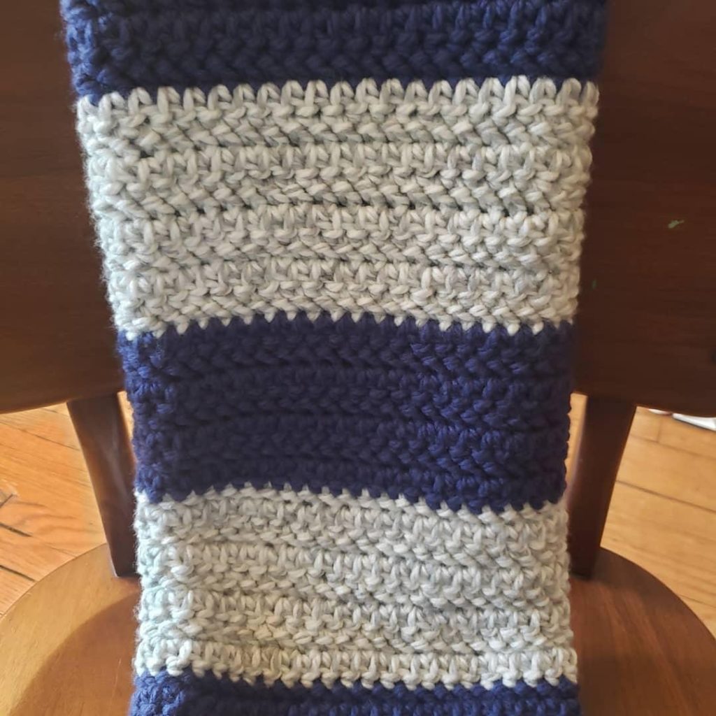 blue and gray striped baby blanket