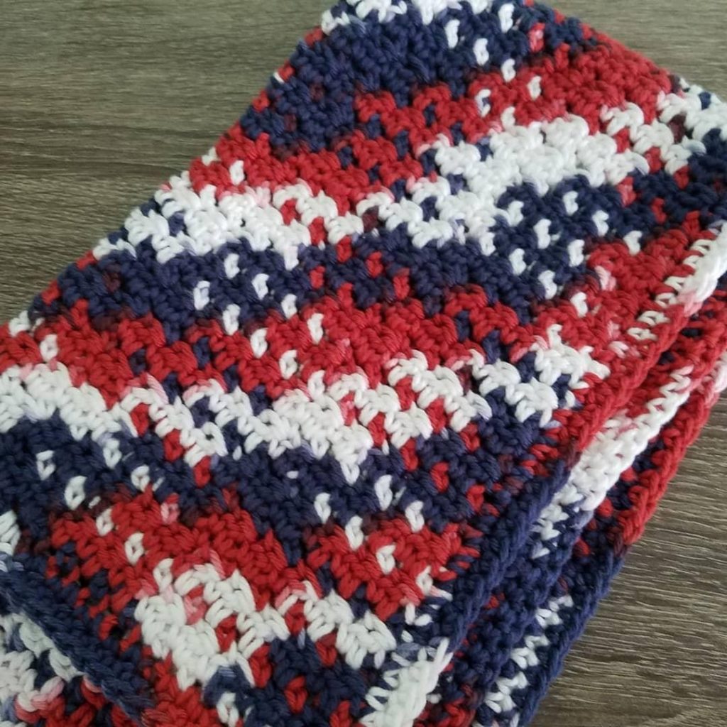 red, white, and blue crocheted